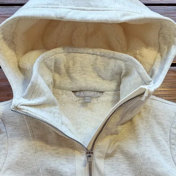 Athleta Luxe Victory Hoodie Jacket Full Zip Sweatshirt Faux Fur Lined Women XXS - Picture 8 of 10